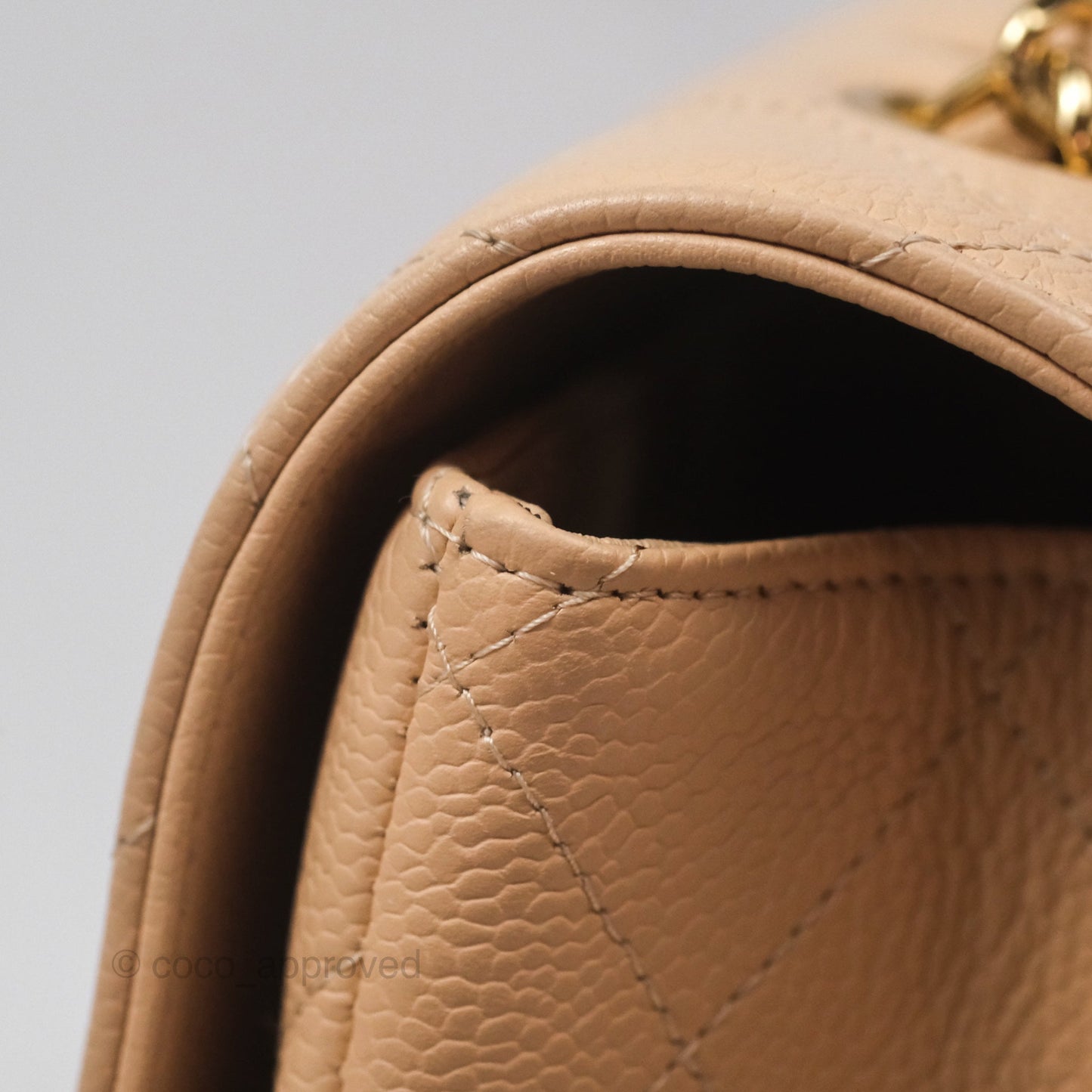 Chanel Jumbo Single Flap Quilted Beige Caviar Gold Hardware
