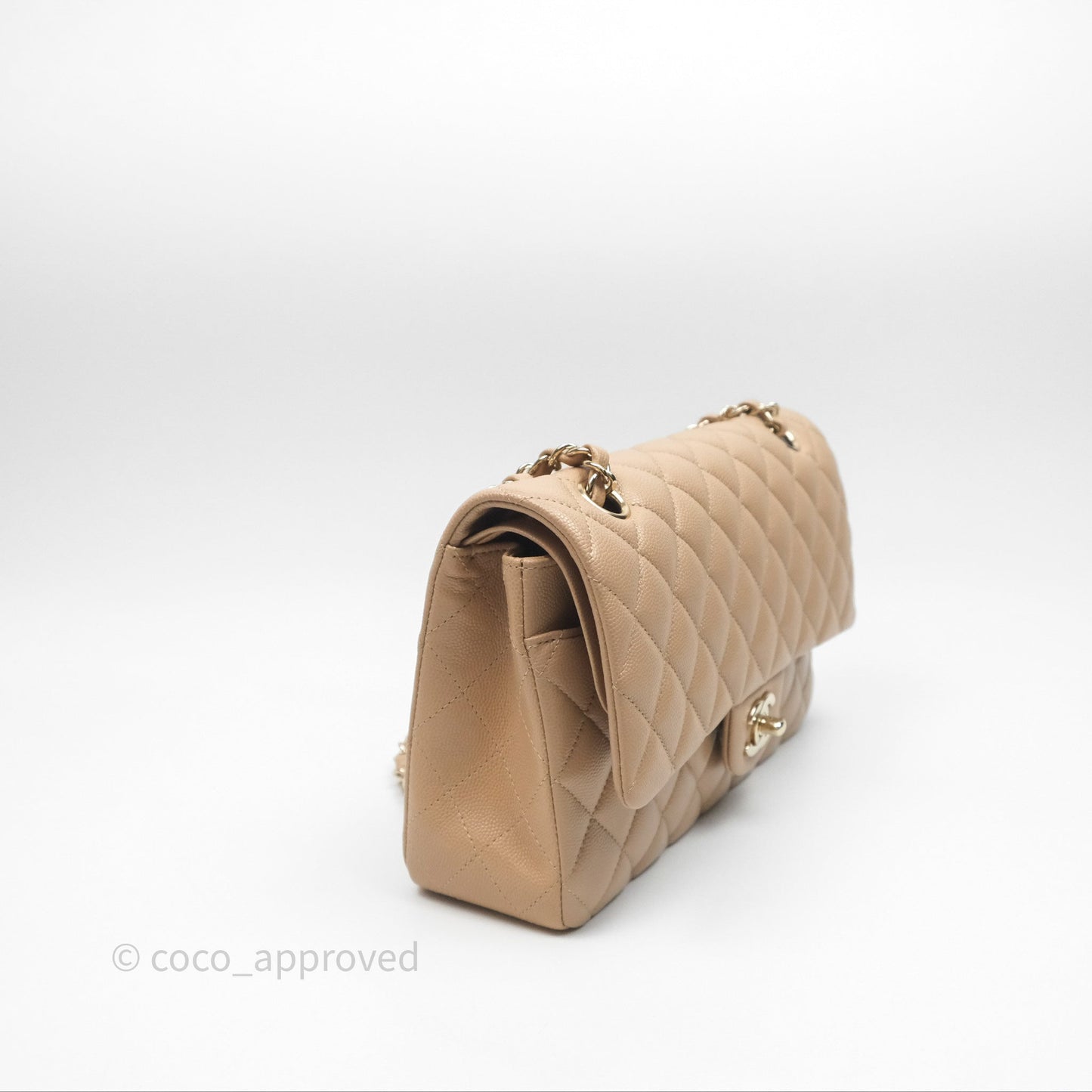 Chanel Classic M/L Medium Double Flap Dark Beige Caviar Gold Hardware 19B