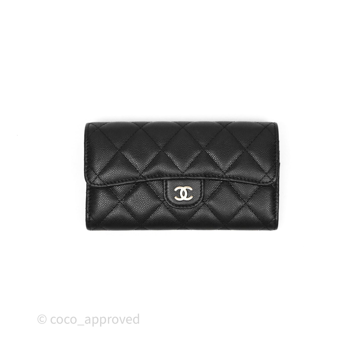 Chanel Classic Long Black Caviar Flap Wallet Silver Hardware