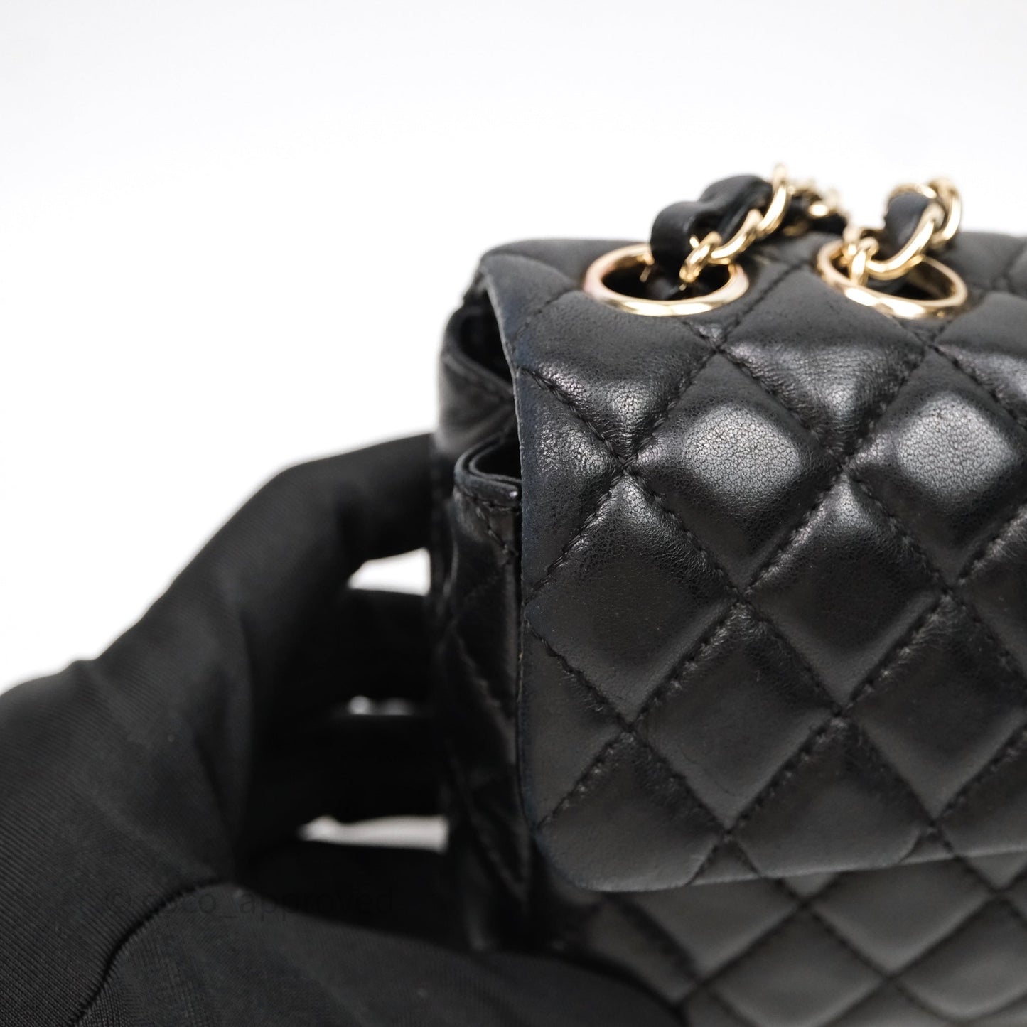 Chanel Quilted East West With Charm Flap Bag Lambskin Black Gold Hardware
