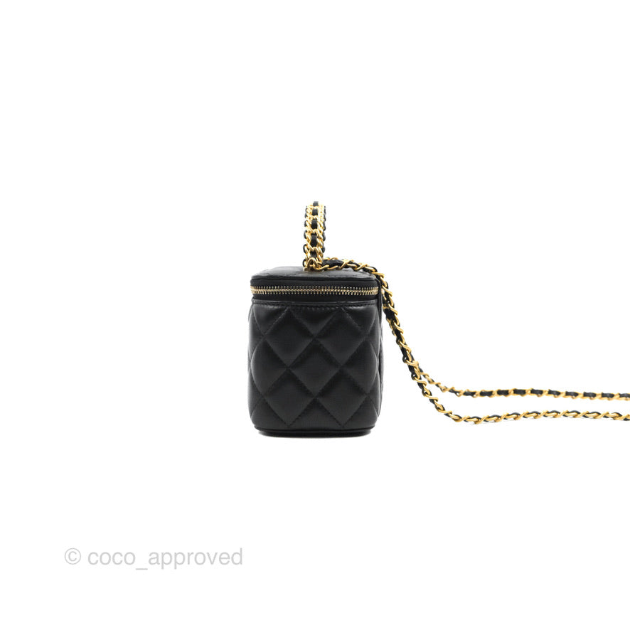 Chanel Vanity Rectangular with Top Handle Black Lambskin Aged Gold Hardware