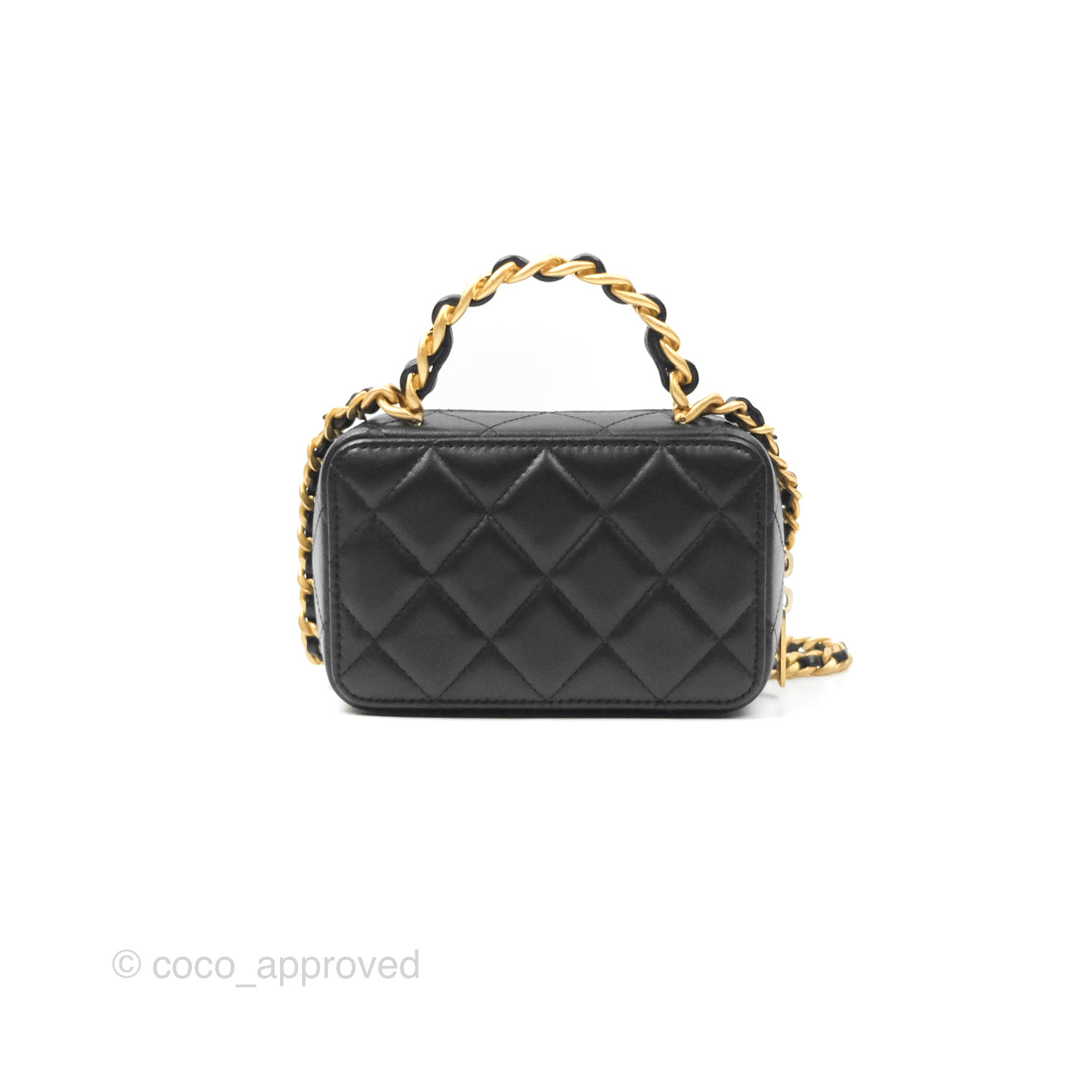 Chanel Top Handle Vanity Case Black Lambskin Aged Gold Hardware 22A