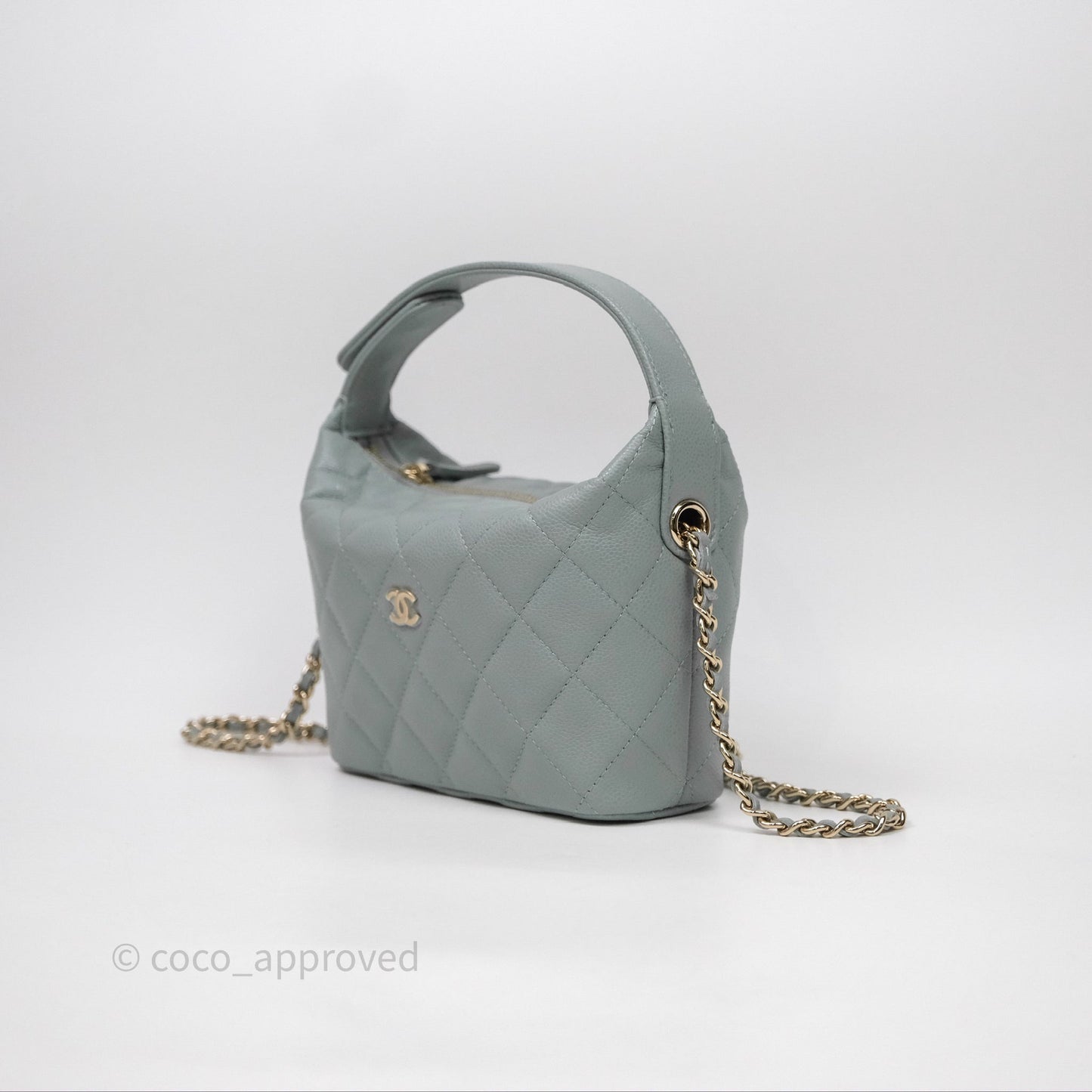 Chanel Hobo With Chain Quilted Tiffany Green Grey Caviar Gold Hardware