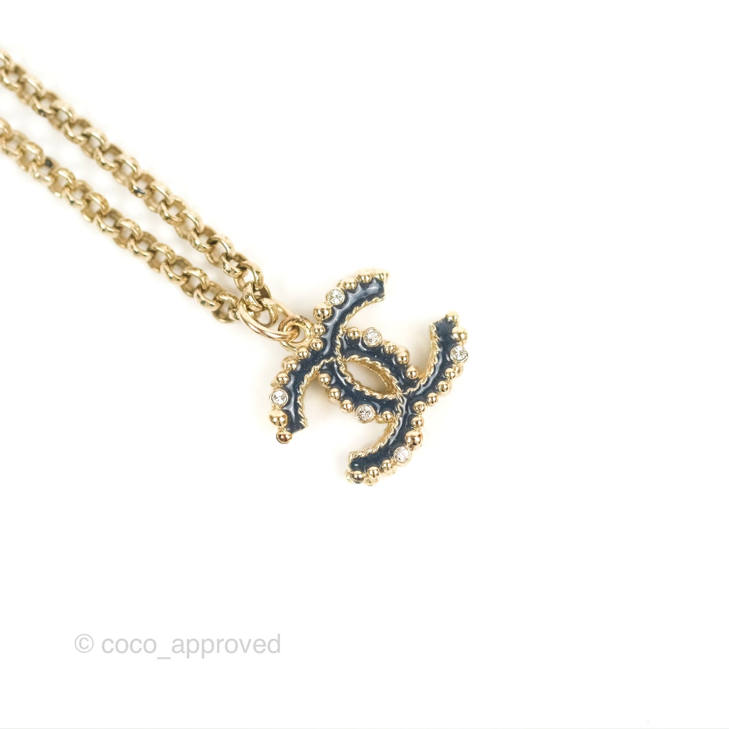 Chanel CC Crystal Blue Necklace Gold Tone 17A
