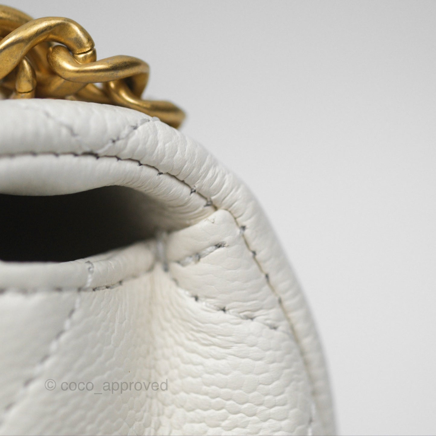 Chanel Mini Flap Bag Heart Adjustable Chain White Caviar Aged Gold Hardware