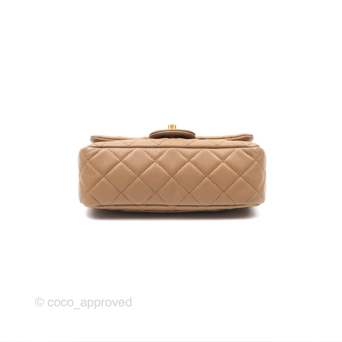 Chanel Mini Rectangular Pearl Crush Quilted Beige Lambskin Aged Gold Hardware