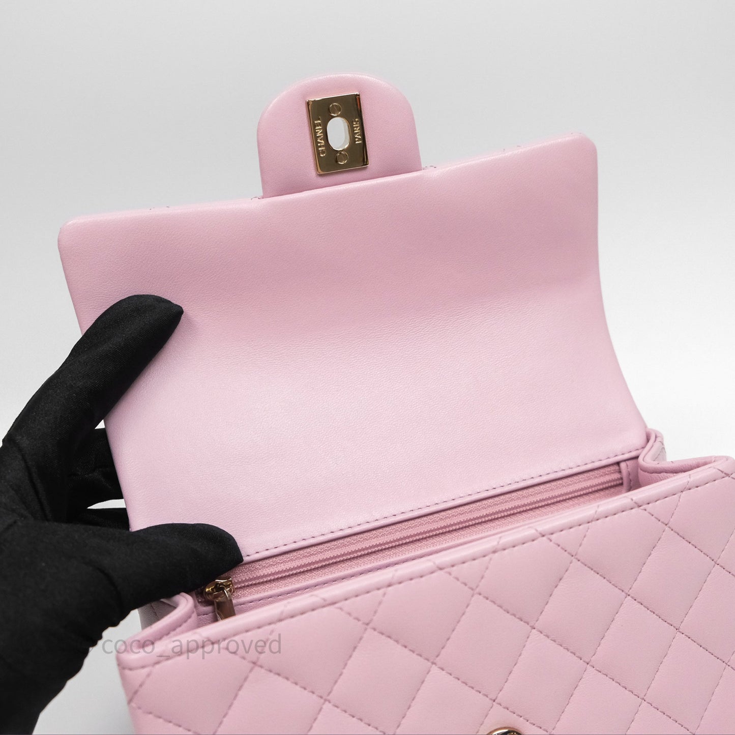 Chanel Top Handle Mini Rectangular Flap Pink Lambskin Gold Hardware