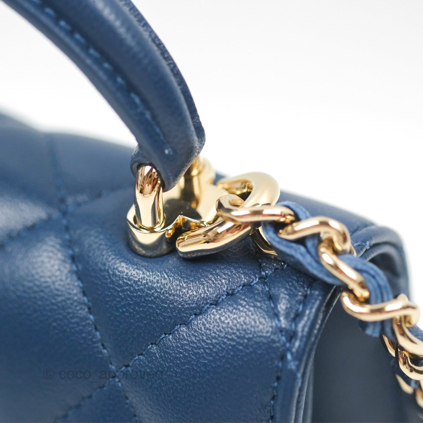 Chanel Mini Handle Clutch With Chain Navy Lambskin Gold Hardware