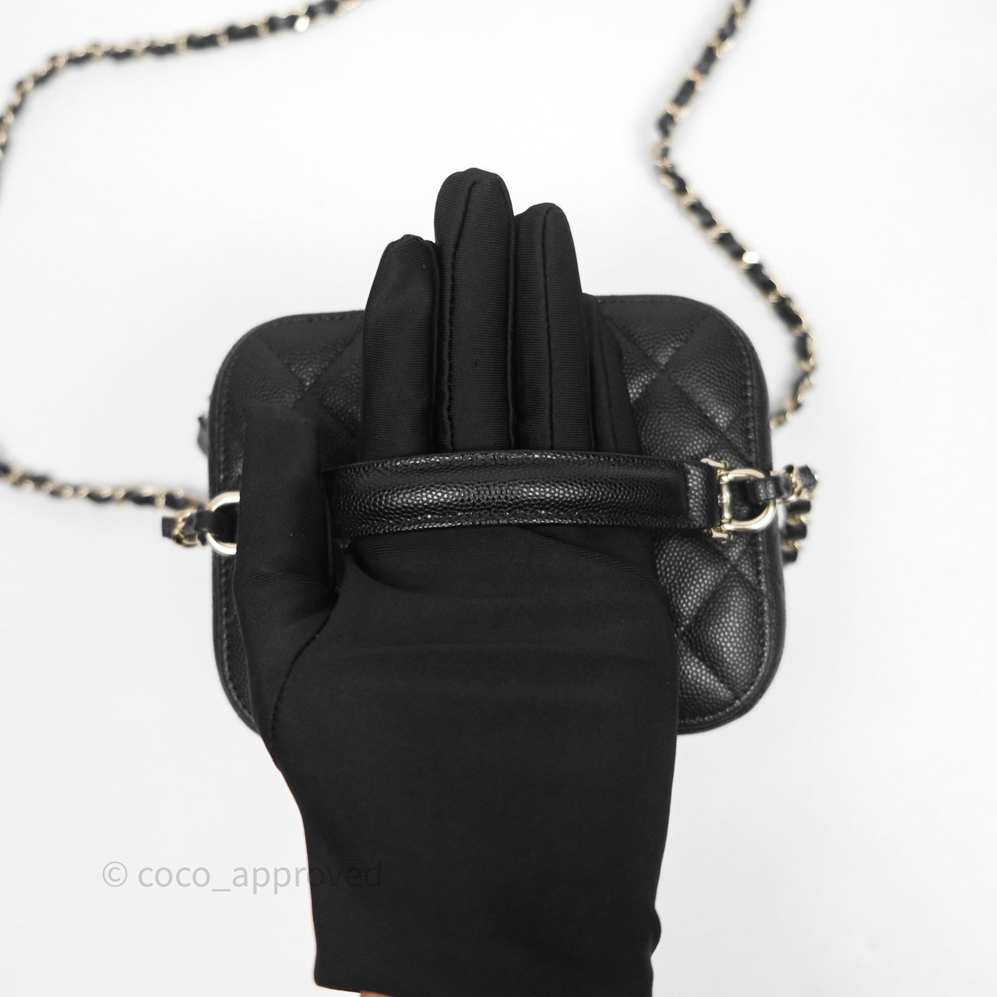 Chanel Quilted Top Handle Vanity Case Black Caviar Gold Hardware