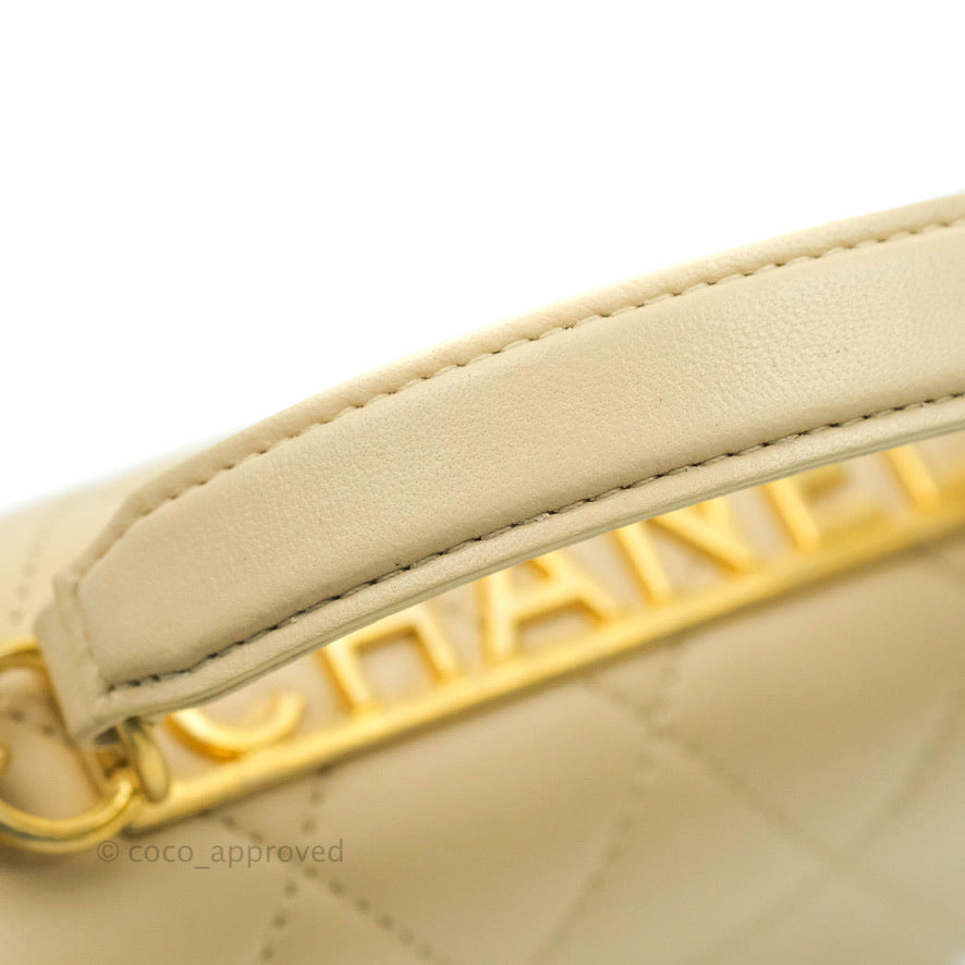 Chanel Top Handle Flap Bag Light Beige Lambskin Aged Gold Hardware