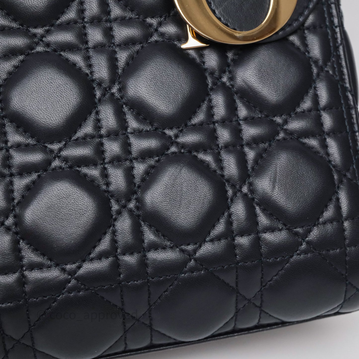 Christian Dior Medium Lady Dior Navy Lambskin Gold Hardware