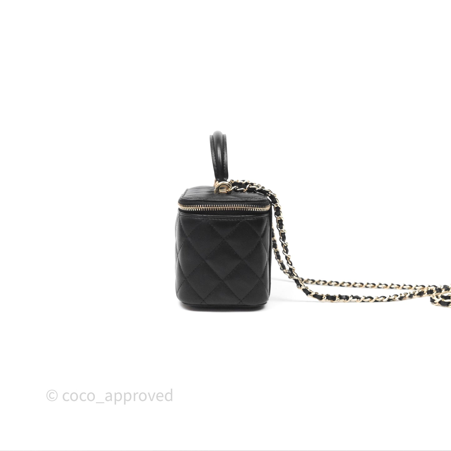 Chanel Classic Vanity Rectangular Top Handle With Chain Black Lambskin Gold Hardware