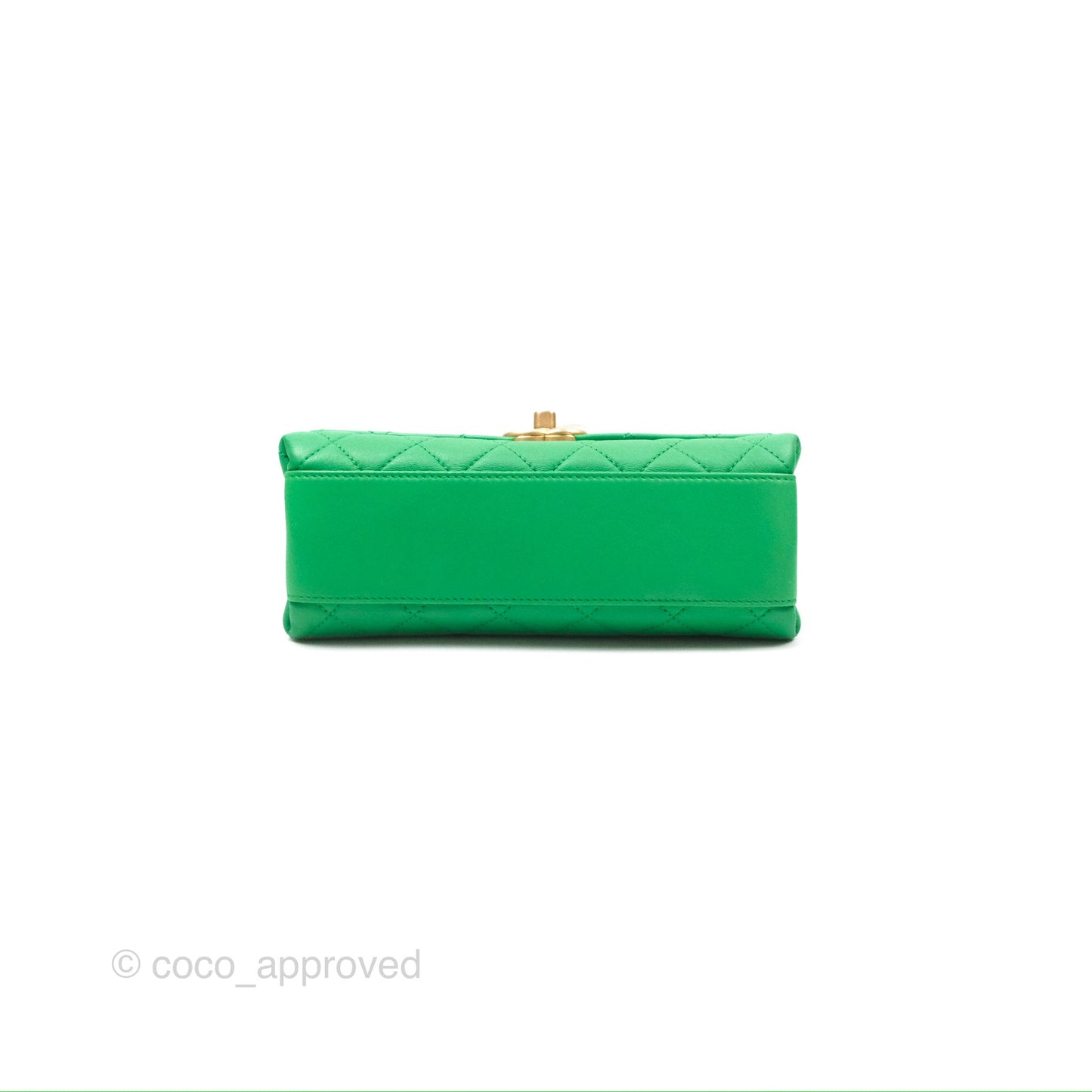 Chanel CC Quilted Flap Bag With Top Handle Green Calfskin Gold Hardware
