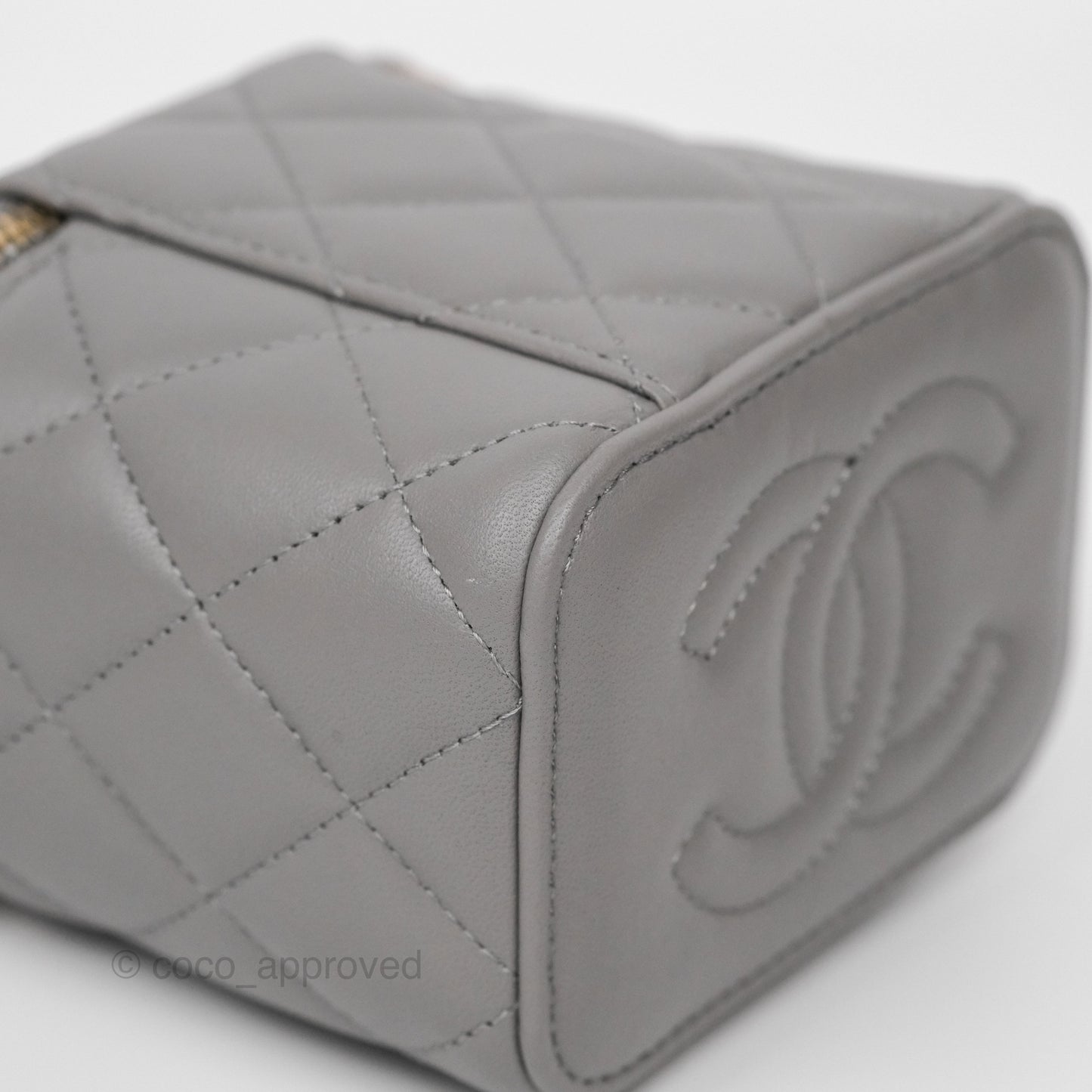 Chanel Mini Metal Top Handle Vanity With Chain Grey Lambskin Aged Gold Hardware