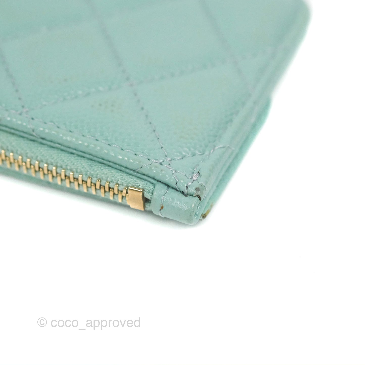 Chanel Quilted Zip Flap Card Holder Tiffany Blue Caviar Gold Hardware