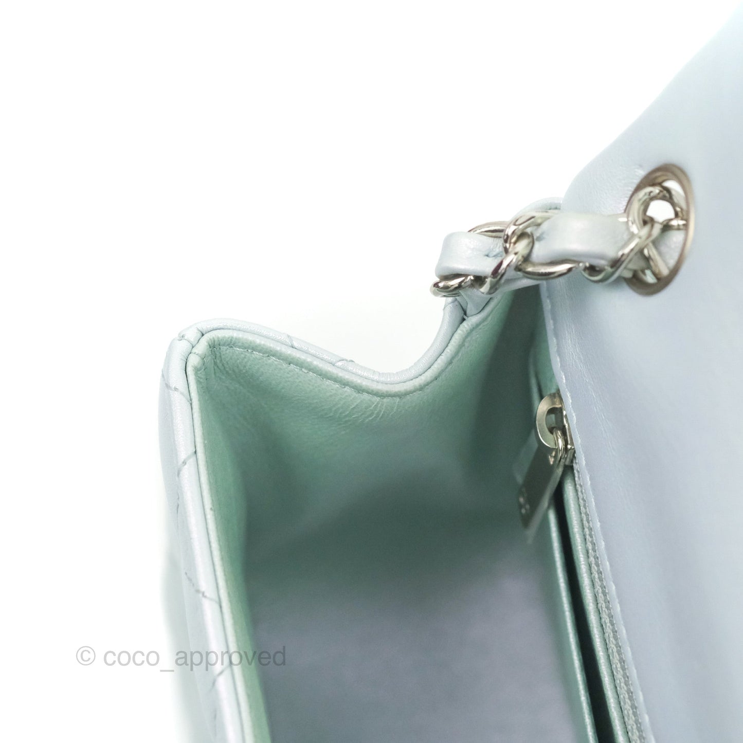Chanel Mini Square Quilted Iridescent Icy Blue Silver Hardware
