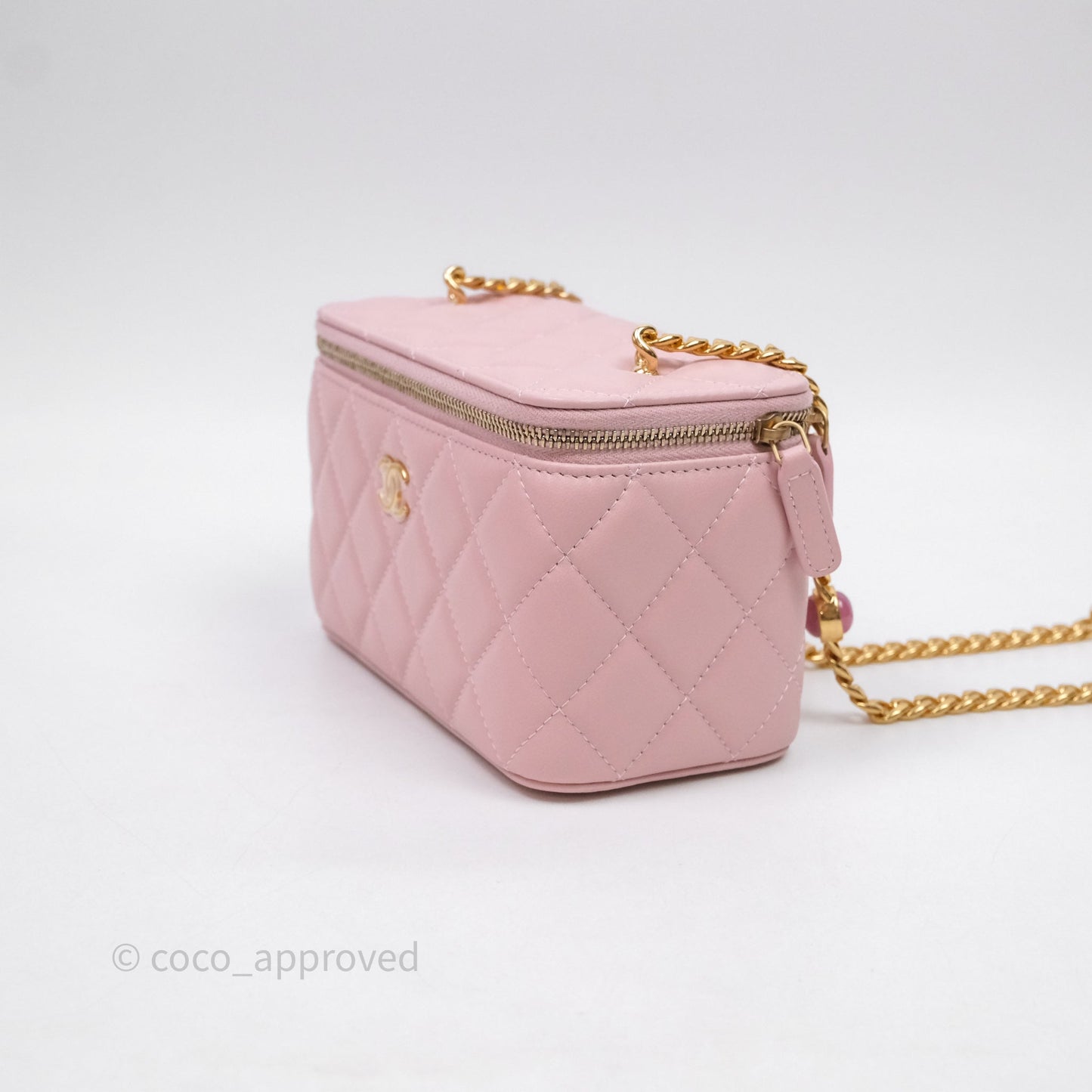 Chanel Vanity with Multicolor Resin Chain Pink Lambskin Aged Gold Hardware