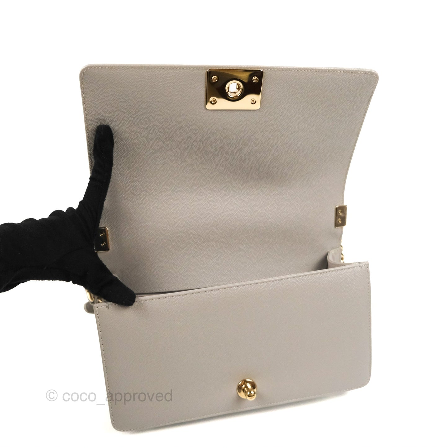 Chanel Medium Boy Chevron Grey Caviar Gold Hardware