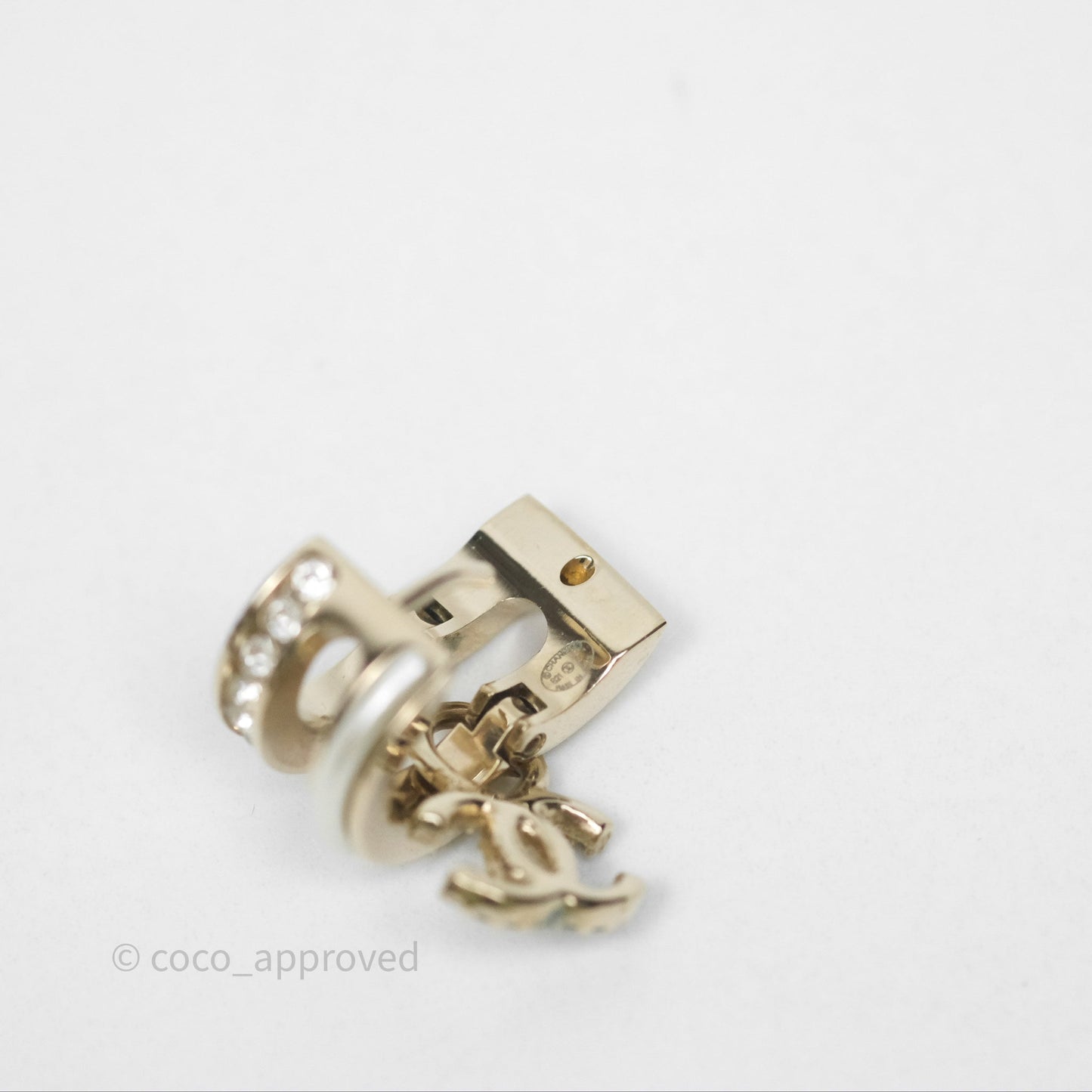 Chanel Crystal CC Pearl Hoop Earrings Gold Tone 21B