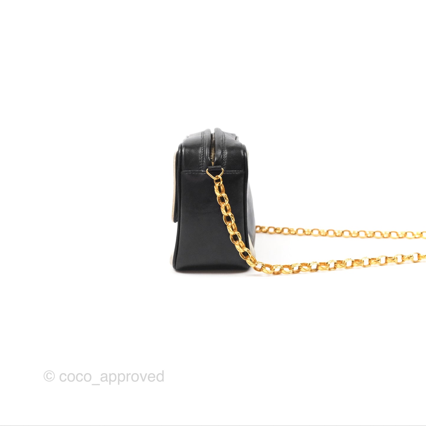 Chanel Vintage White CC Camera Bag Black Lambskin Gold Hardware