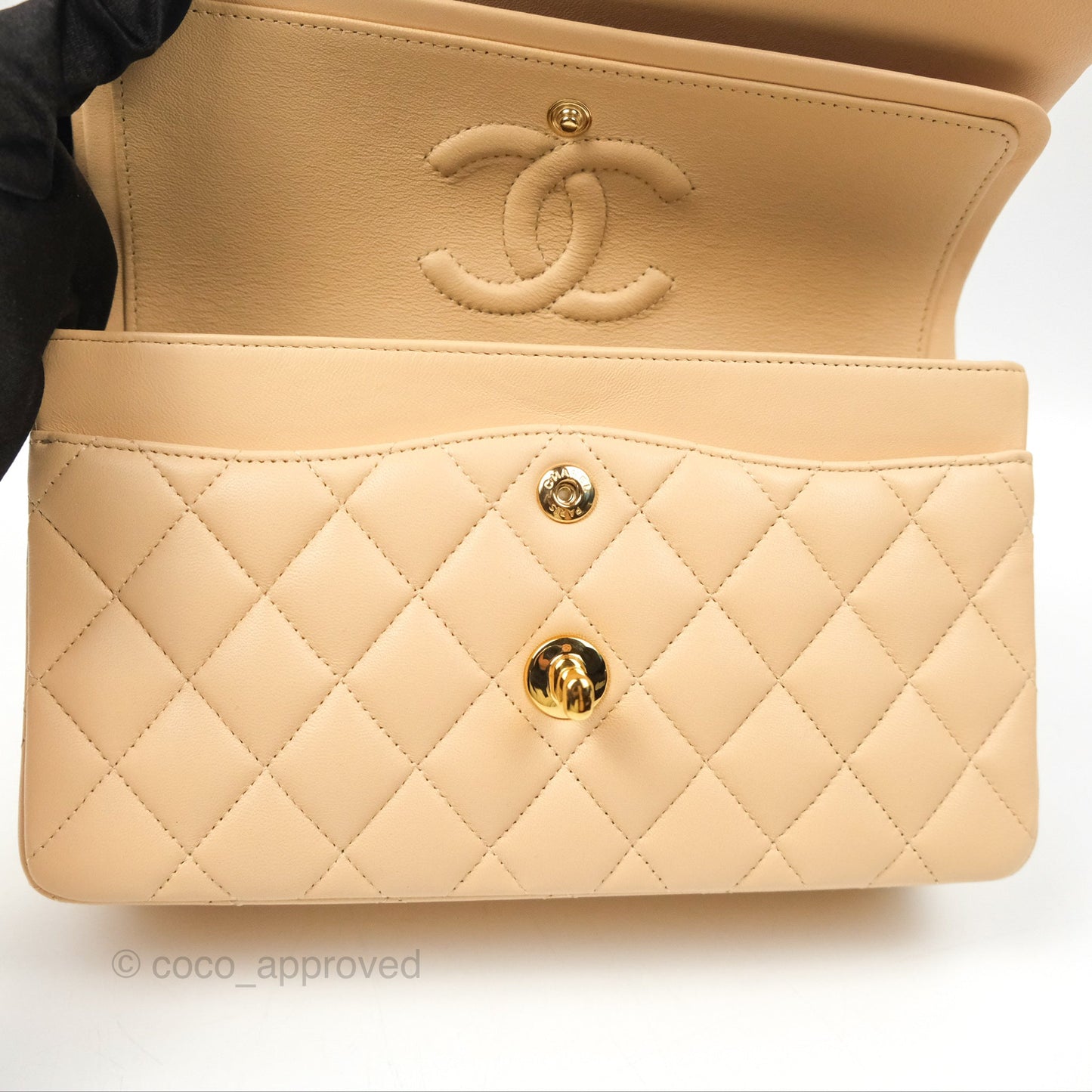 Chanel Small Quilted Classic Flap Beige Lambskin Gold Hardware