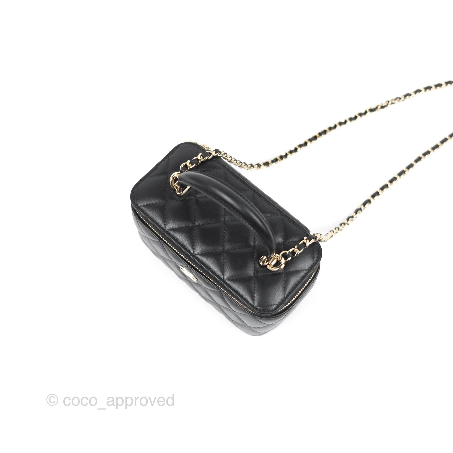 Chanel Vanity Rectangular Top Handle Black Lambskin Gold Hardware