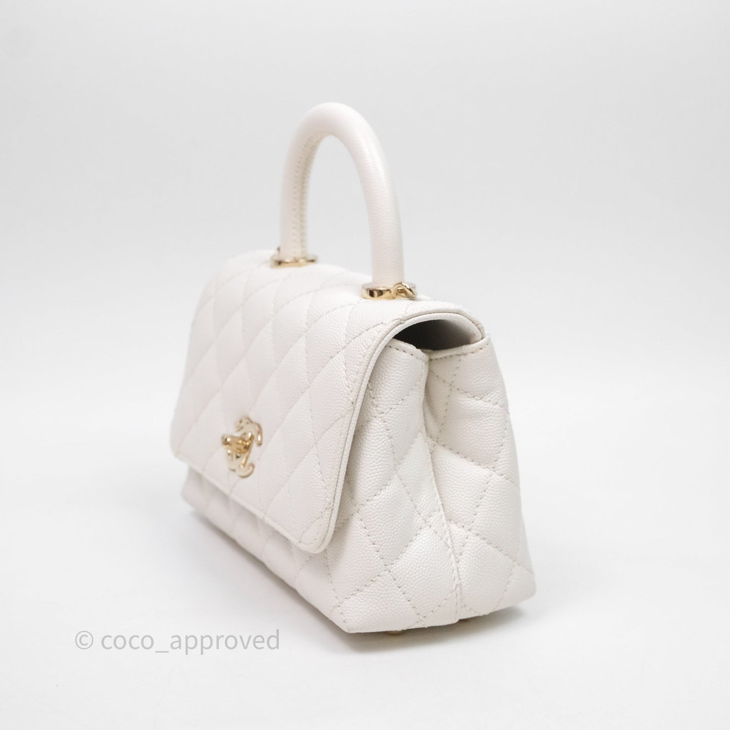 Chanel Mini Coco Handle Quilted White Caviar Gold Hardware