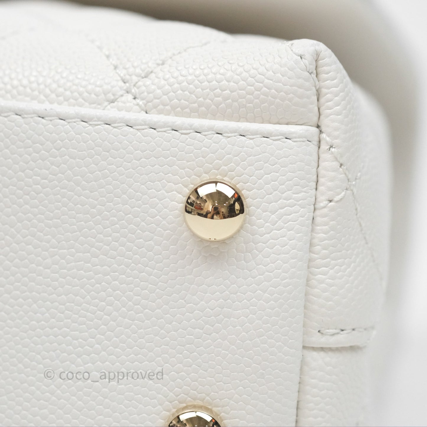 Chanel Small Coco Handle Quilted White Caviar Gold Hardware