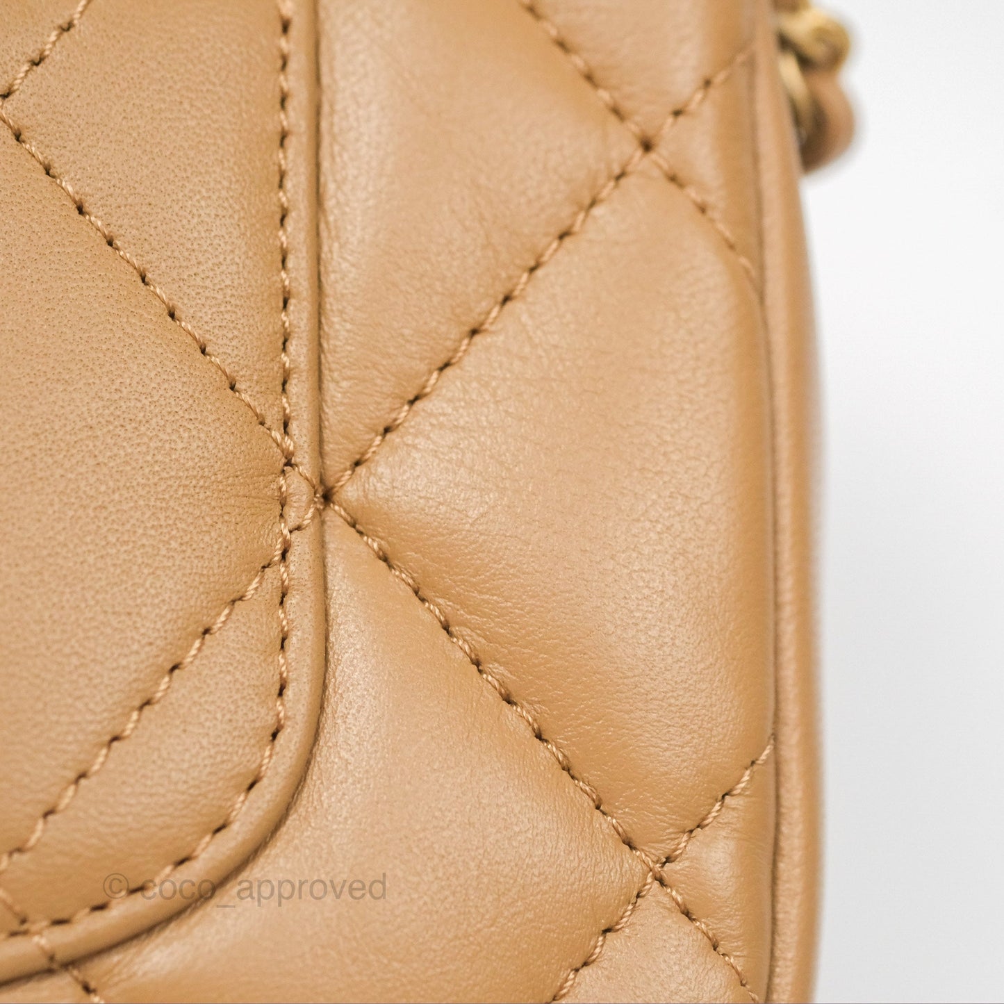 Chanel Mini Flap Bag With Heart CC Charm Beige Lambskin Aged Gold Hardware 22B