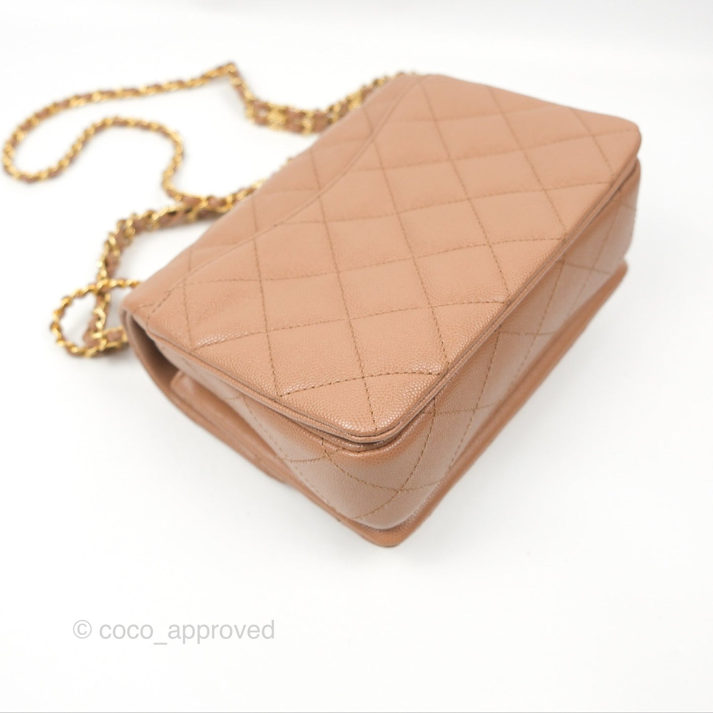 Chanel Coco First CC Chain Flap Bag Dark Beige Caviar Aged Gold Hardware