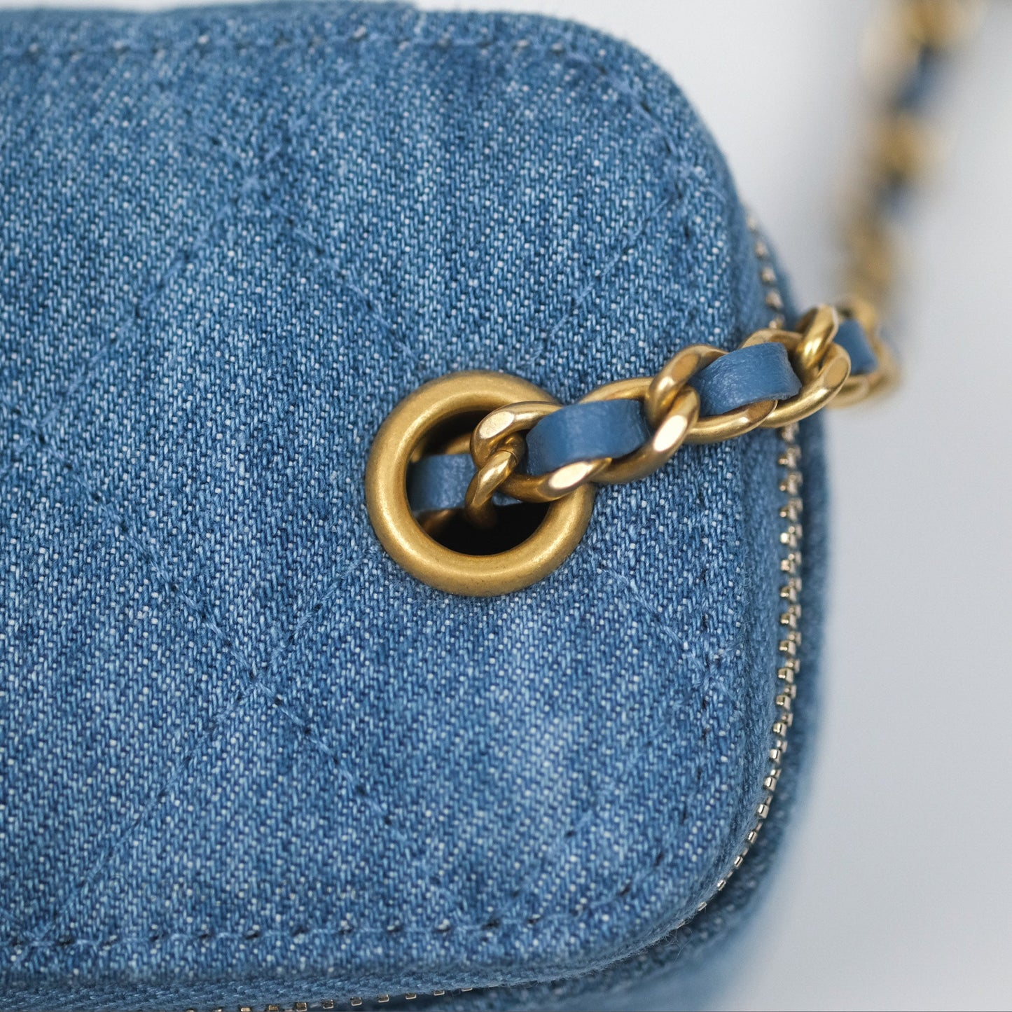 Chanel Mini Pearl Crush Vanity With Chain Denim Aged Gold Hardware