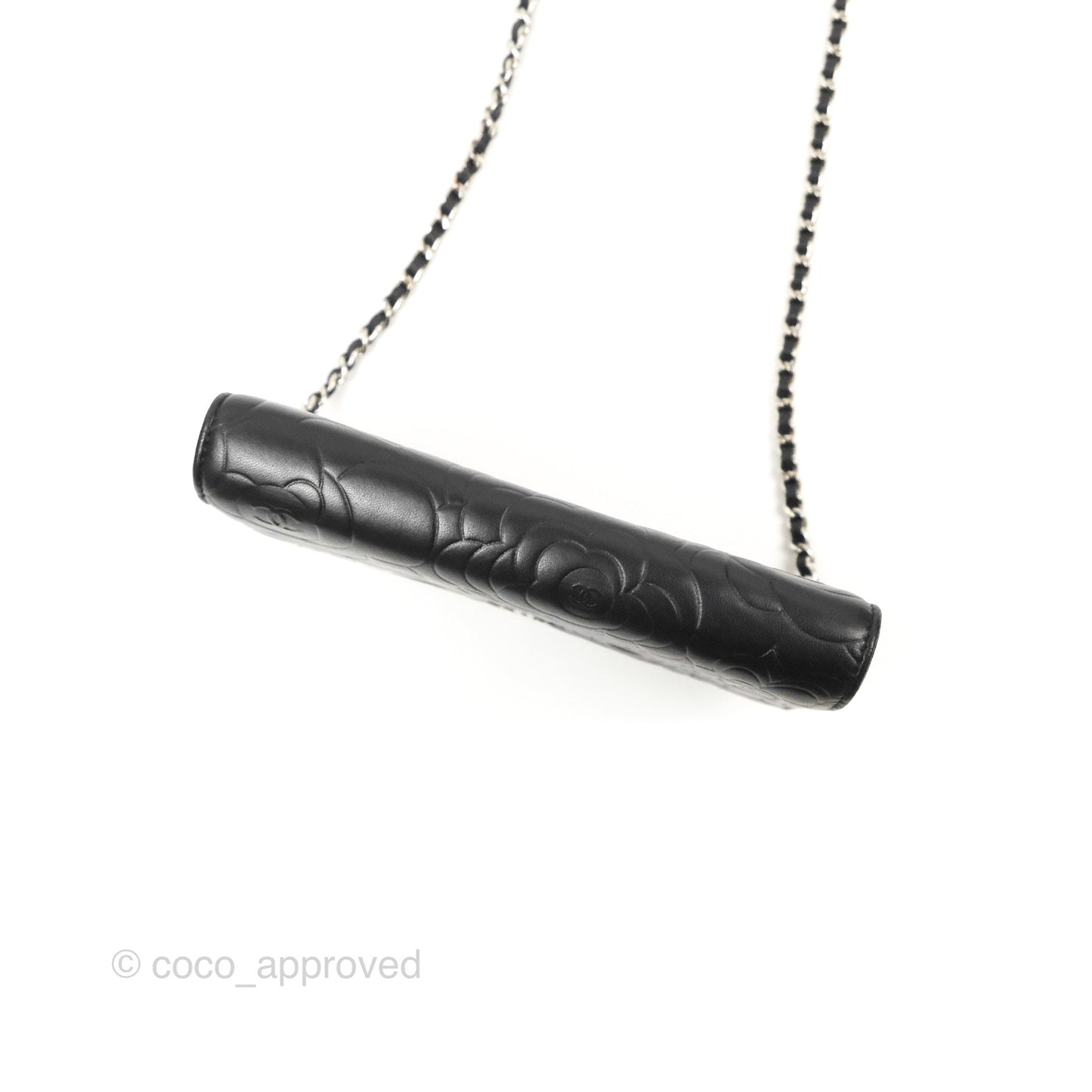 Chanel Camellia Embossed Wallet on Chain WOC Black Lambskin Silver Hardware
