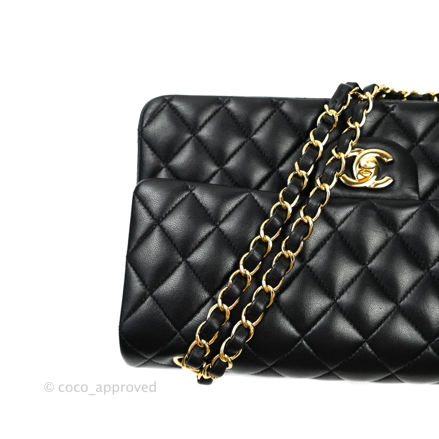 Chanel Classic M/L Medium Double Flap Black Lambskin Gold Hardware