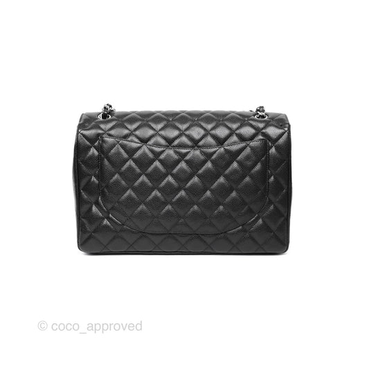 Chanel Maxi Single Flap Quilted Black Caviar Silver Hardware