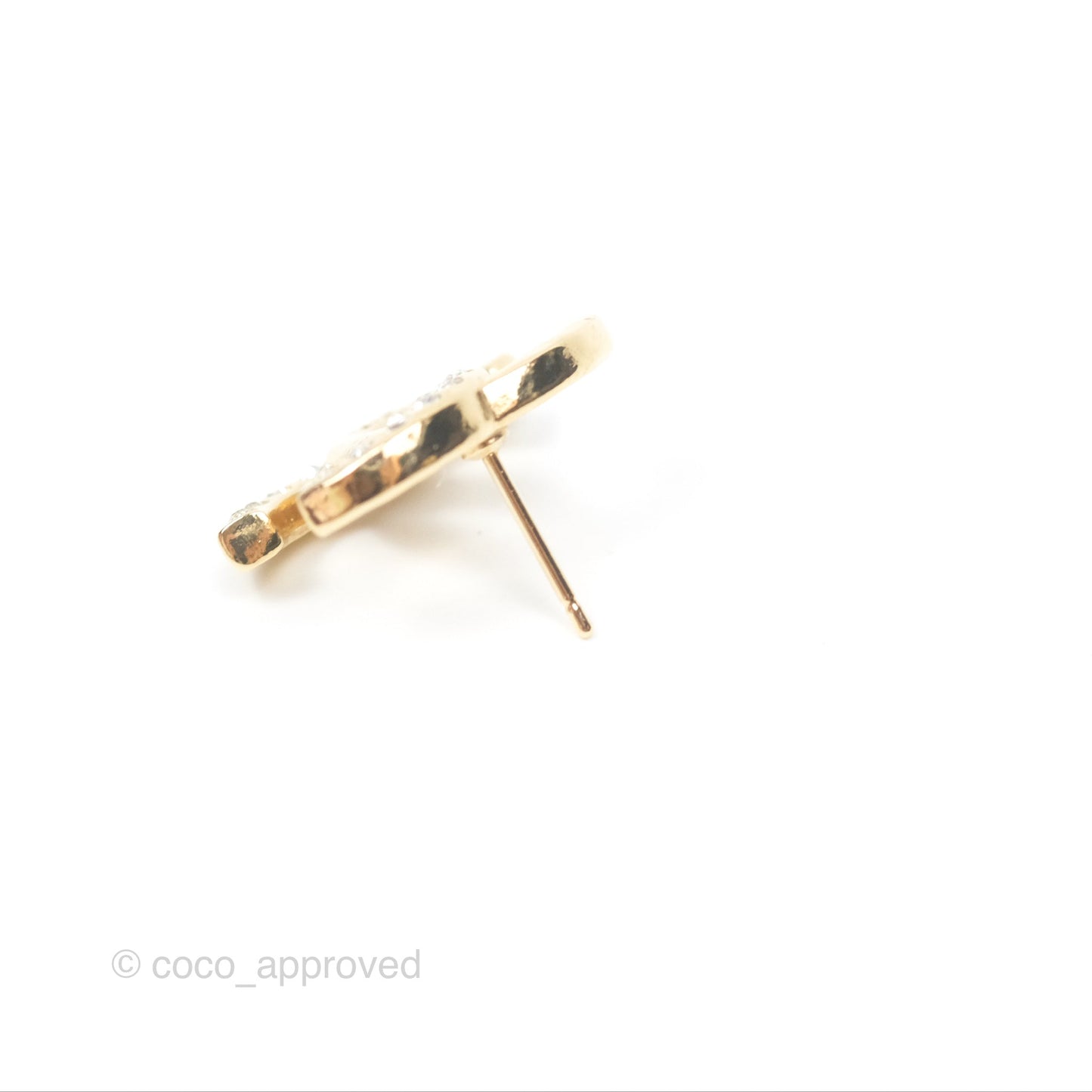 Chanel Crystal CC Earrings Gold Tone 24P