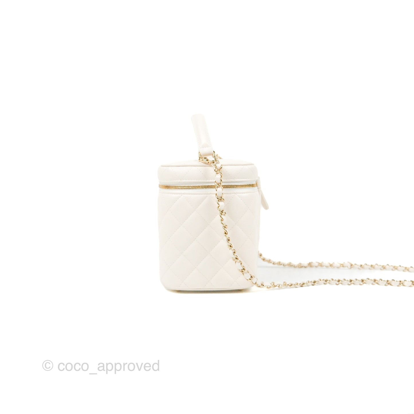 Chanel Quilted Top Handle Vanity Case White Caviar Gold Hardware