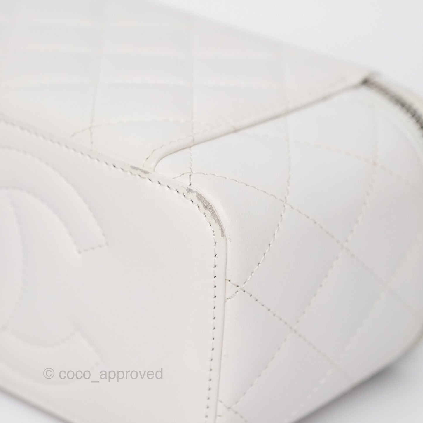 Chanel Crystals Top Handle Vanity Rectangular White Lambskin Gun Metal