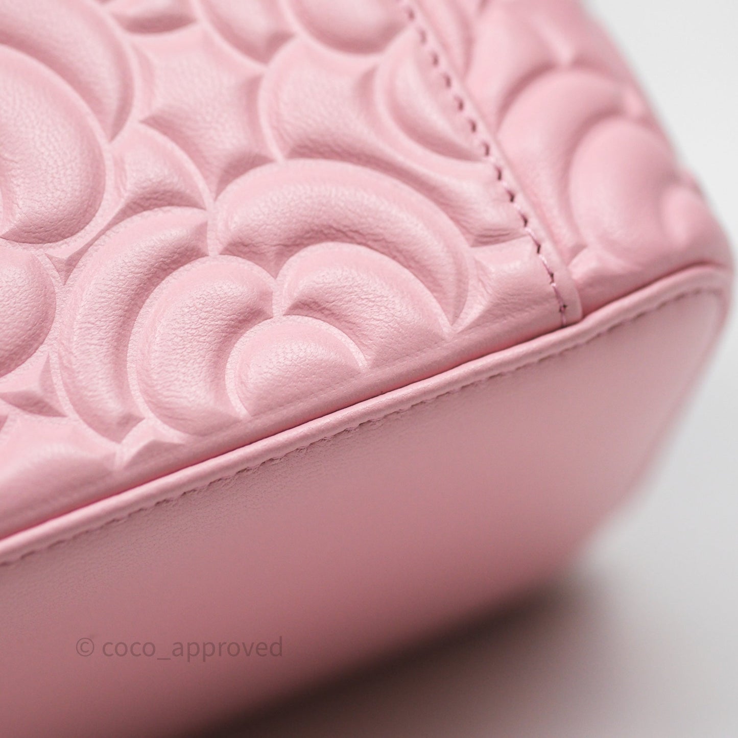Chanel Vanity with Chain Camellia Embossed Pink Lambskin Gold Hardware