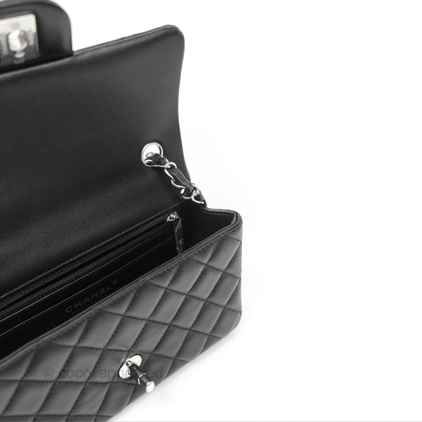 Chanel Quilted Mini Rectangular Black Lambskin Silver Hardware