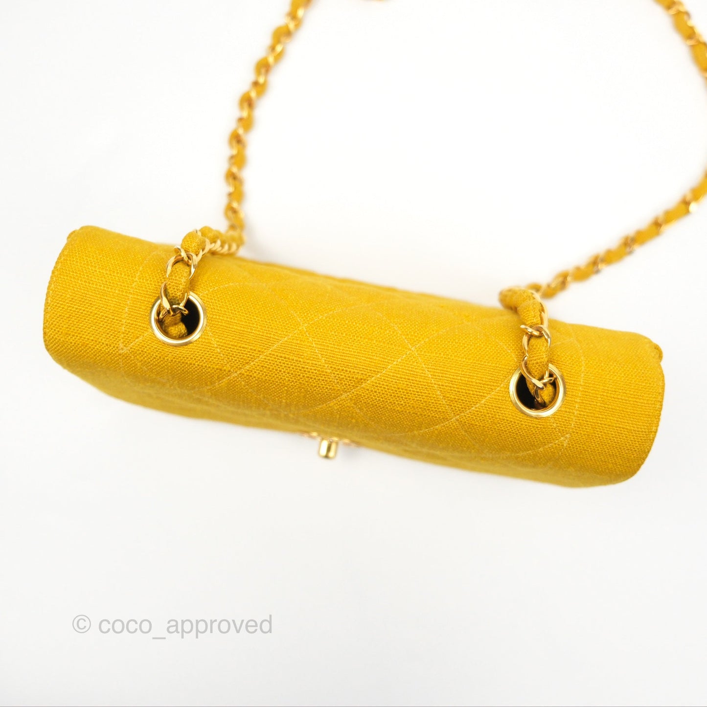 Chanel Vintage Small Classic Diana Flap Bag Yellow Linen Fabric 24K Gold Hardware