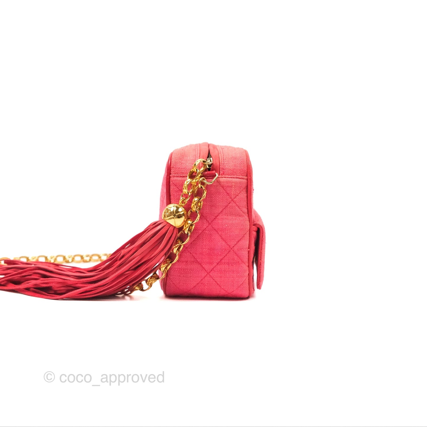 Chanel Vintage Small Tassel Camera Bag Dark Pink Canvas Gold Hardware