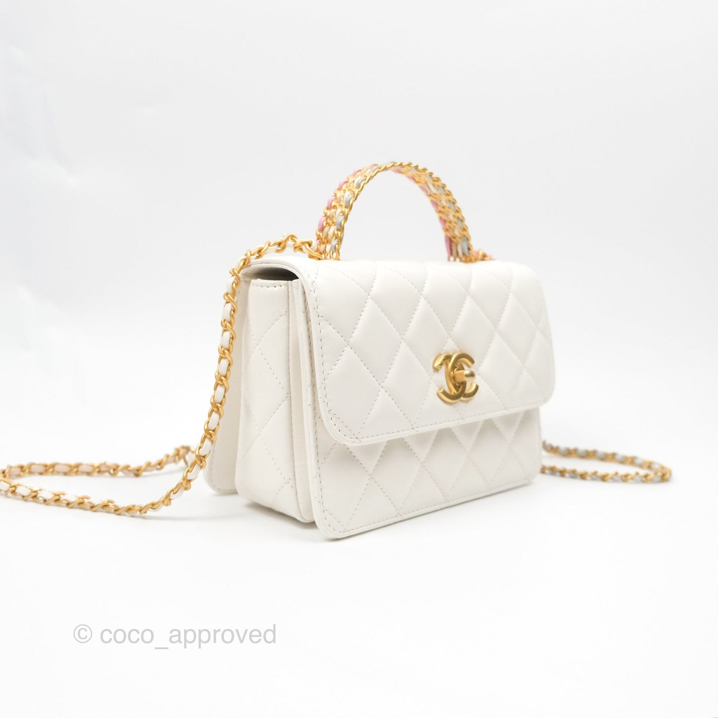 Chanel Rainbow Top Handle Flap Bag White Glazed Lambskin 23P