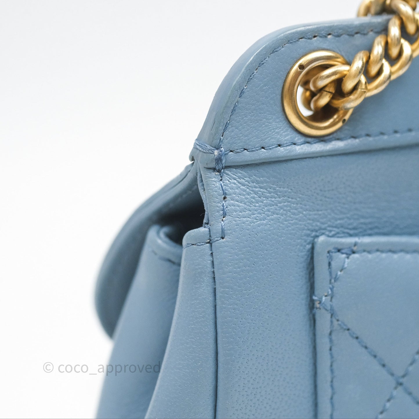 Chanel Curved Flap Bag Blue Lambskin Aged Gold Hardware