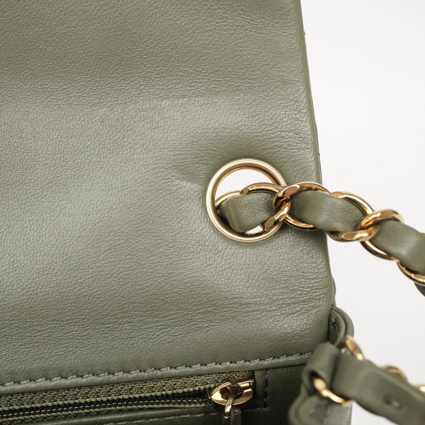 Chanel Quilted Mini Square Olive Green Lambskin Gold Hardware