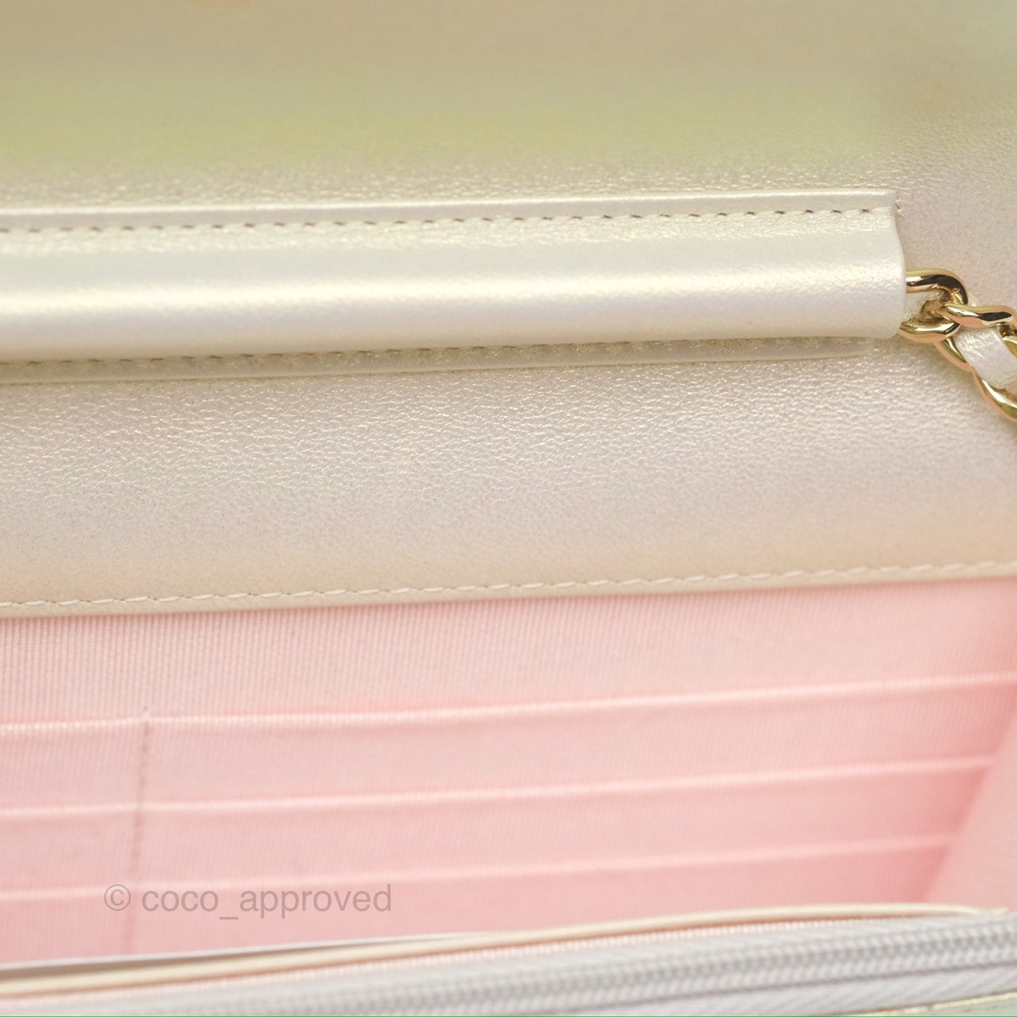 Chanel Quilted Wallet on Chain WOC Iridescent Ivory Gold Hardware 20A