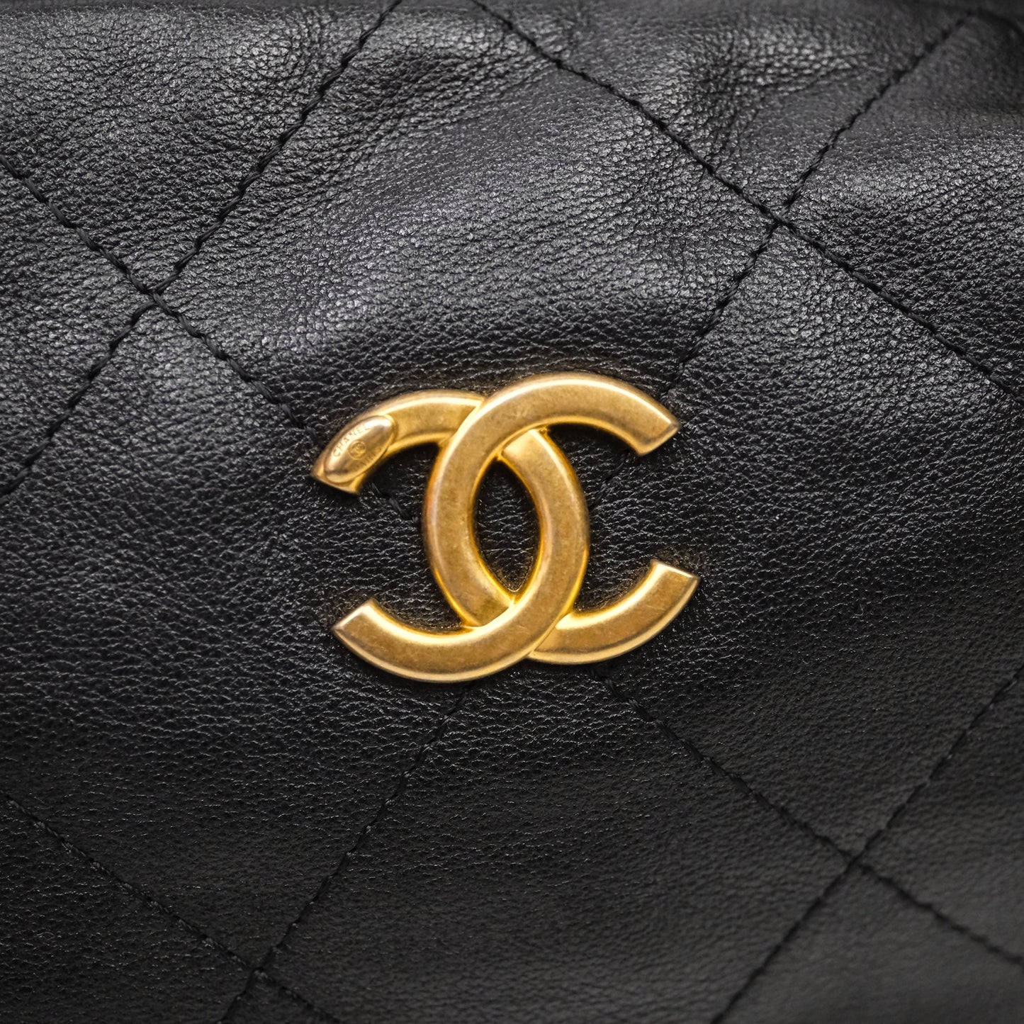 Chanel Hobo Bag Black Calfskin Aged Gold Hardware