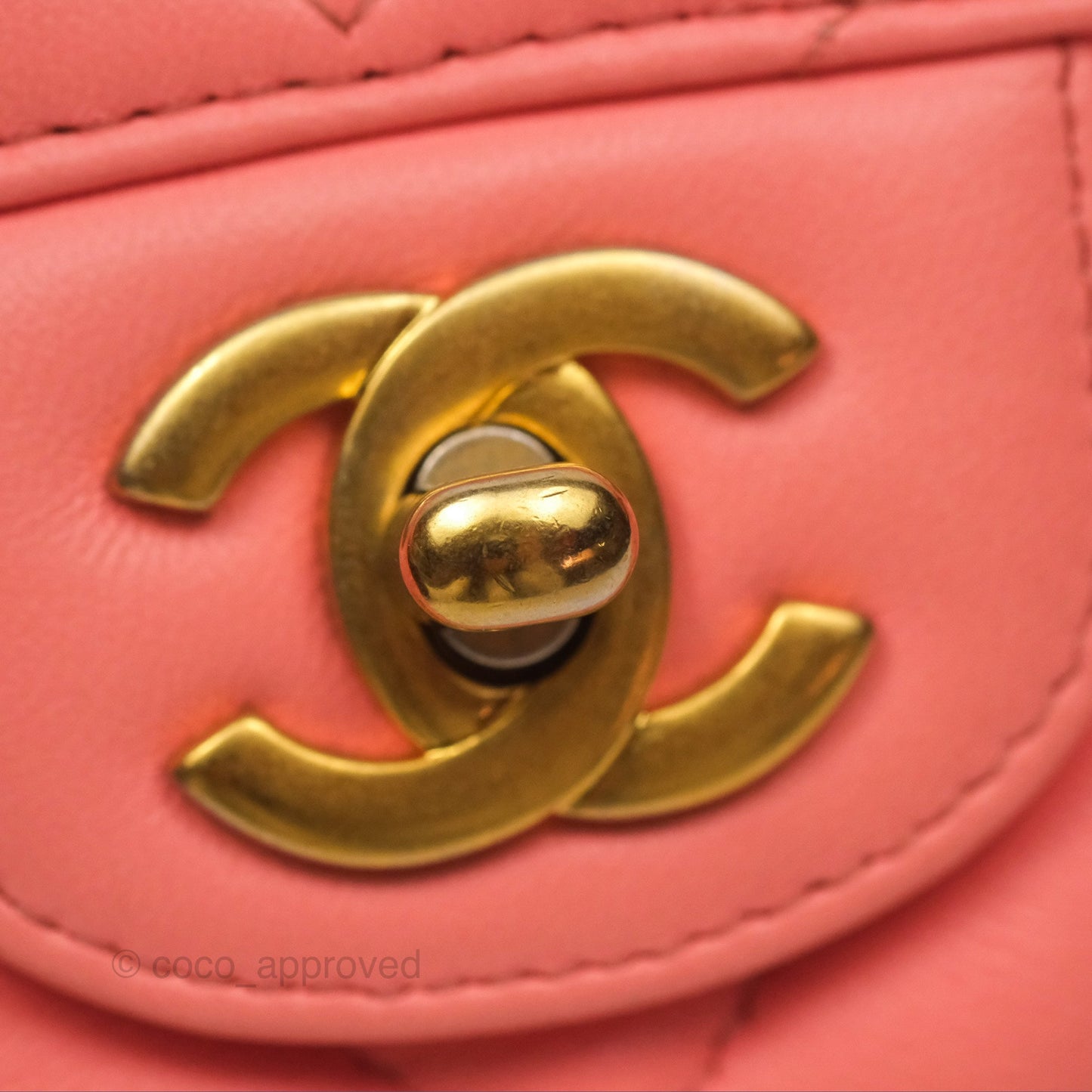 Chanel Chevron Mini Rectangular Flap Peach Pink Lambskin Aged Gold Hardware