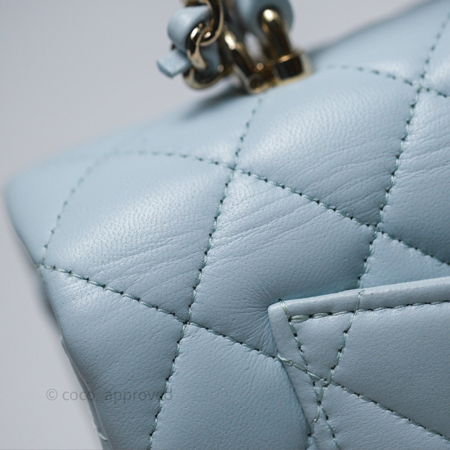 Chanel Top Handle Mini Rectangular Flap Light Blue Lambskin Gold Hardware