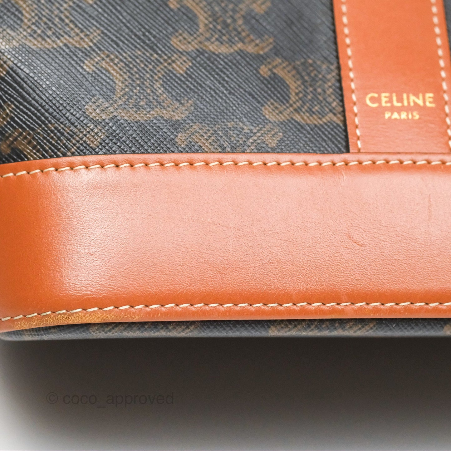 Celine Small Bucket Triomphe Canvas Tan Calfskin
