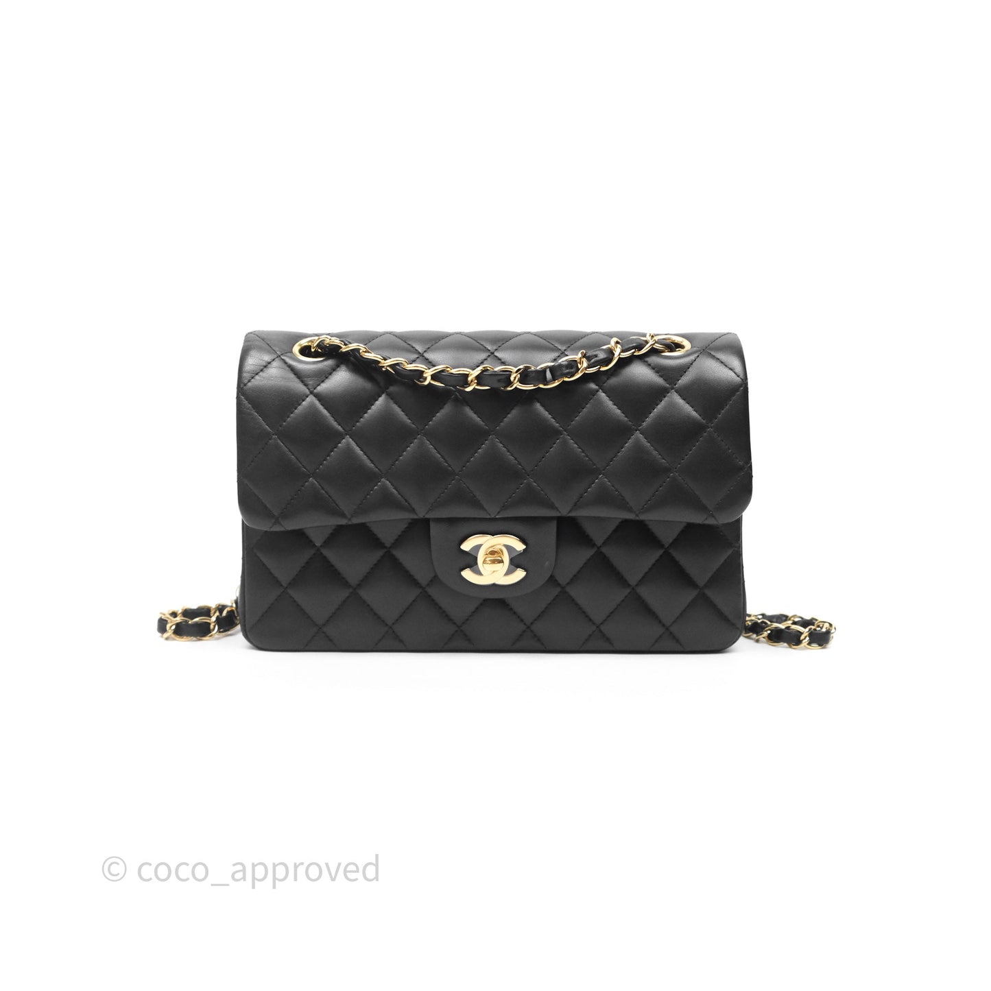 Chanel Small Classic Flap Quilted Black Lambskin Gold Hardware